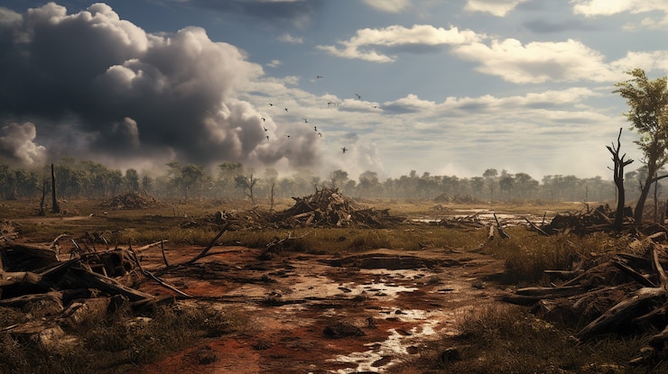 Photo gratuit le paysage de la zone de guerre avec une destruction apocalyptique
