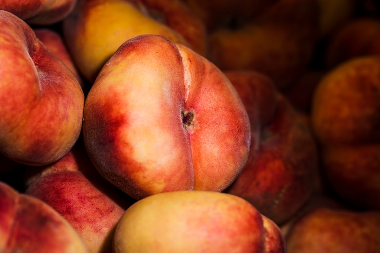 Photo gratuit pêches de récolte saines sur le marché pour les ventes