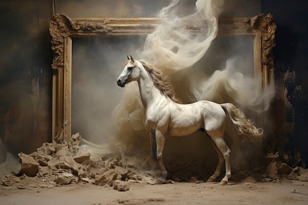 Peinture 3D abstraite prenant vie avec un cheval