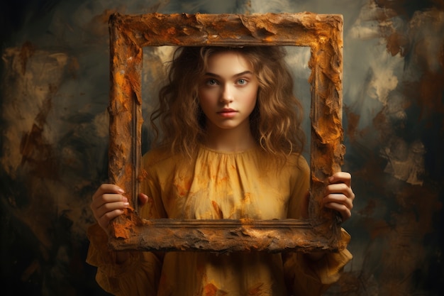 Peinture 3D abstraite prenant vie avec une personne et un cadre