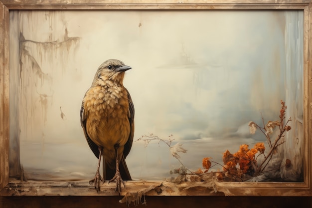 Peinture 3D abstraite qui prend vie avec un oiseau