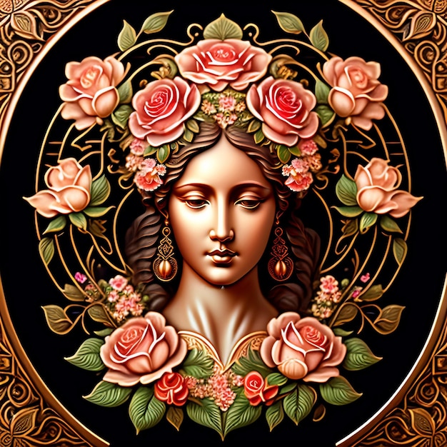 Photo gratuite une peinture d'une femme avec des roses sur la tête