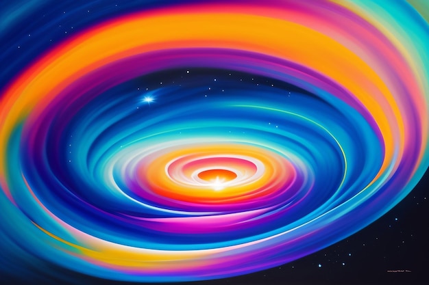 Une peinture d'une galaxie colorée avec le mot galaxie au milieu.