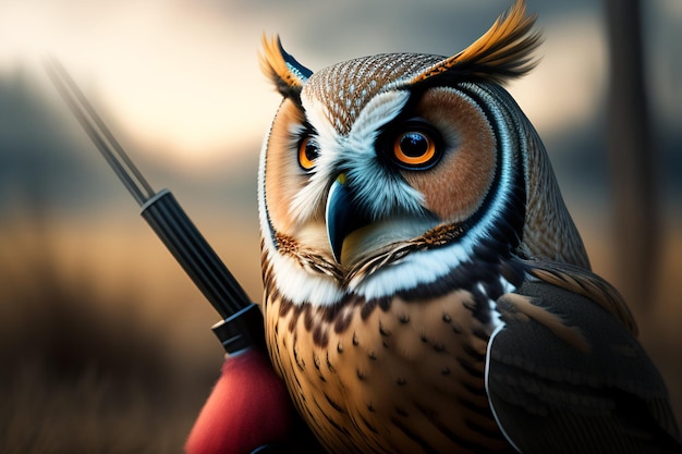 Photo gratuite une peinture d'un hibou avec un fusil à la main