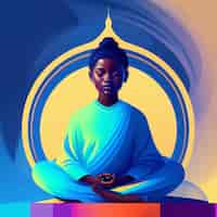 Photo gratuite une peinture d'une personne assise en position du lotus avec les mots méditation sur le devant