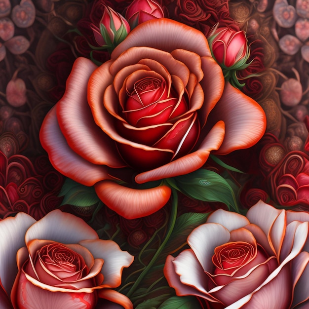 Une peinture d'une rose avec le mot rose dessus