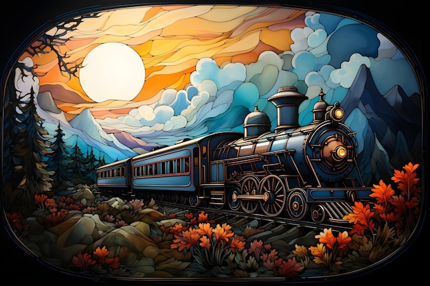 Photo gratuite peinture de toile de train fond d'œuvre d'art