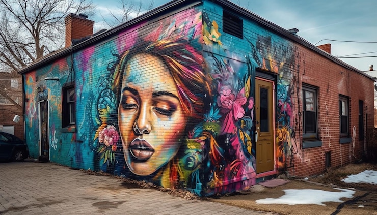 Photo gratuit des peintures murales colorées de la ville dépeignent une culture urbaine dynamique générée par l'ia