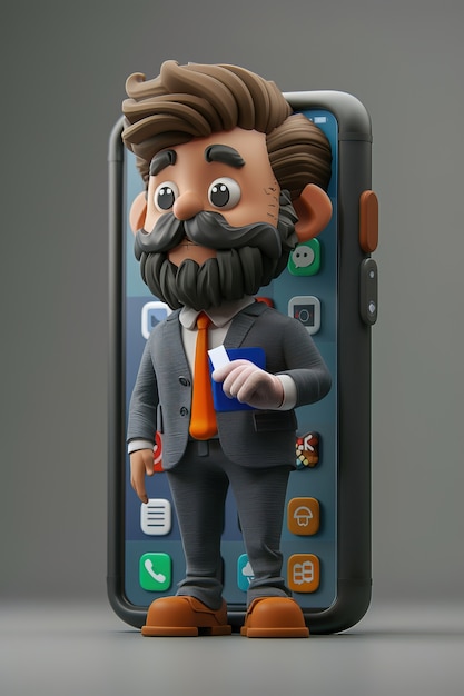 Photo gratuite un personnage 3d émergeant d'un smartphone