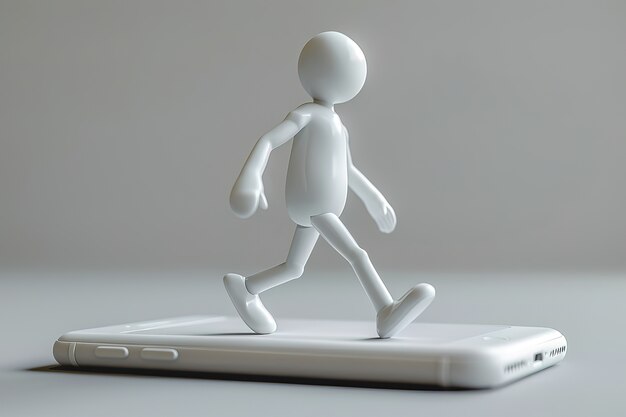 Un personnage 3D émergeant d'un smartphone