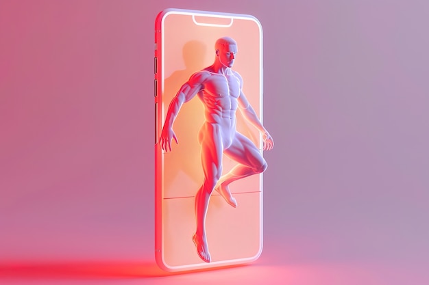 Photo gratuite un personnage 3d émergeant d'un smartphone