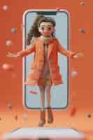 Photo gratuite un personnage 3d émergeant d'un smartphone