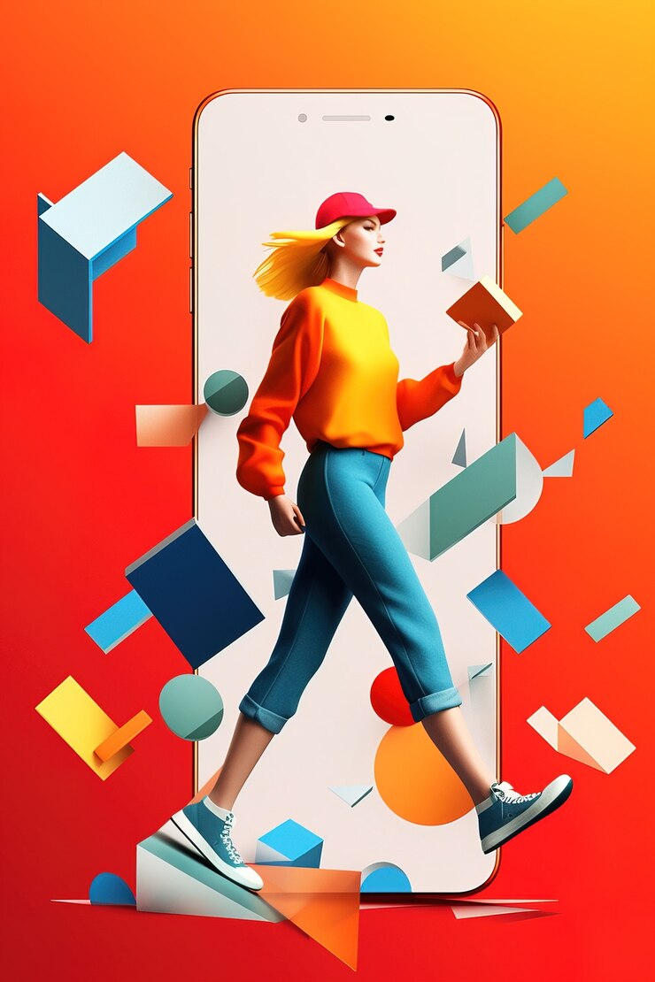 Photo gratuit un personnage 3d émergeant d'un smartphone