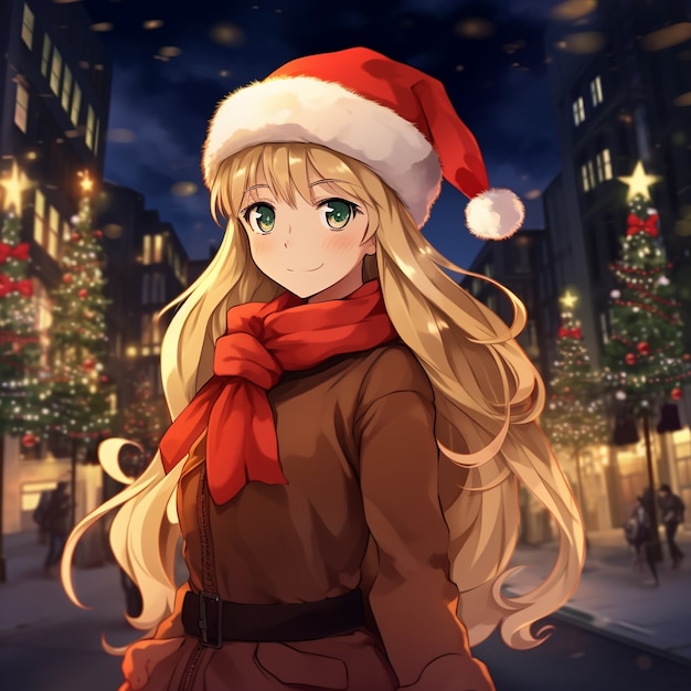 Photo gratuite personnage d'anime dans la ville pendant la saison de noël