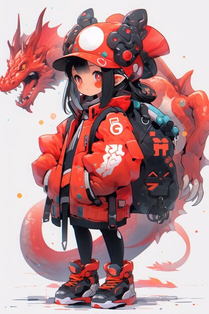 Personnage d'anime avec une illustration de dragon