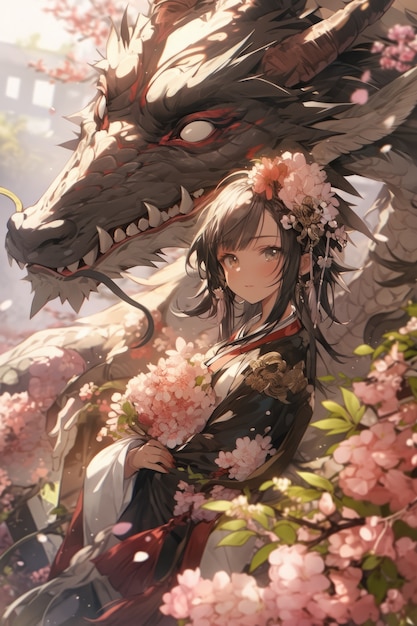 Personnage d'anime avec une illustration de dragon