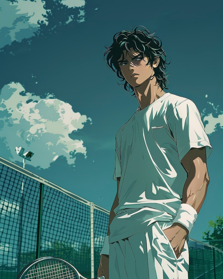 Photo gratuit personnage d'anime jouant au tennis illustration