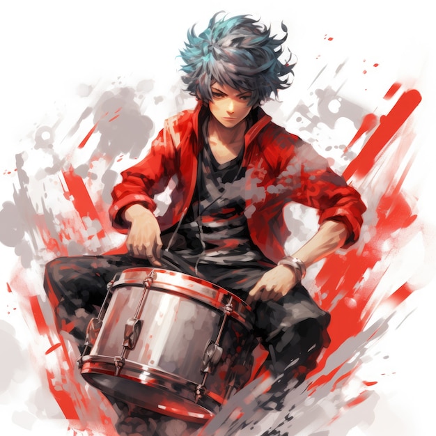 Un personnage d'anime jouant de la batterie