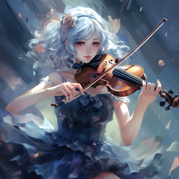 Photo gratuite un personnage d'anime jouant du violon