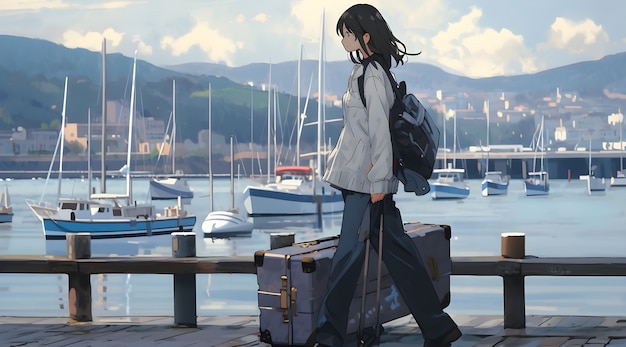 Photo gratuite un personnage d'anime qui voyage