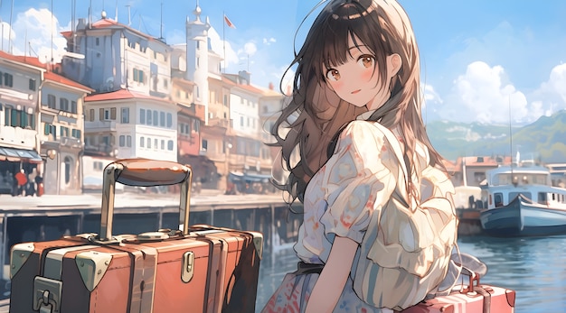 Photo gratuite un personnage d'anime qui voyage