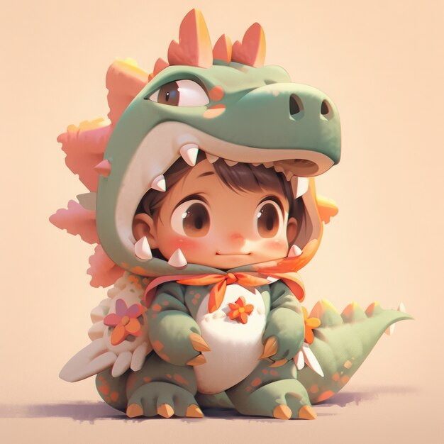Personnage de bébé d'anime avec illustration de costume de dragon