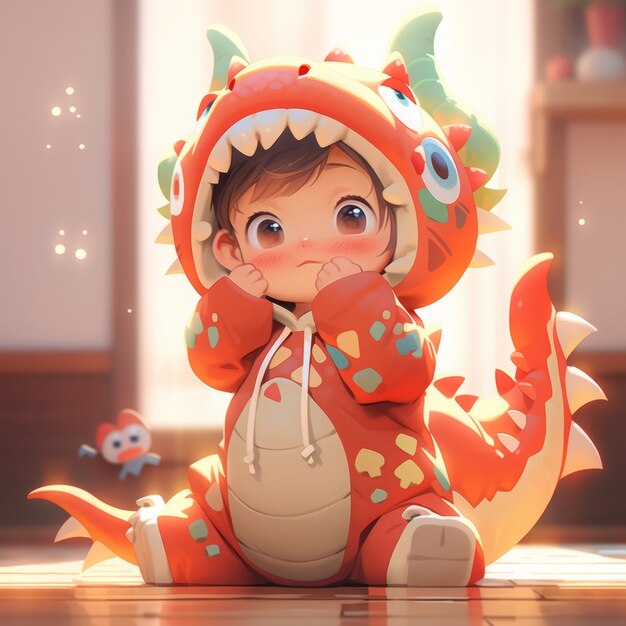 Personnage de bébé d'anime avec illustration de costume de dragon