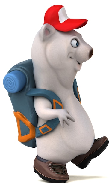 Personnage de dessin animé amusant 3D ours backpacker