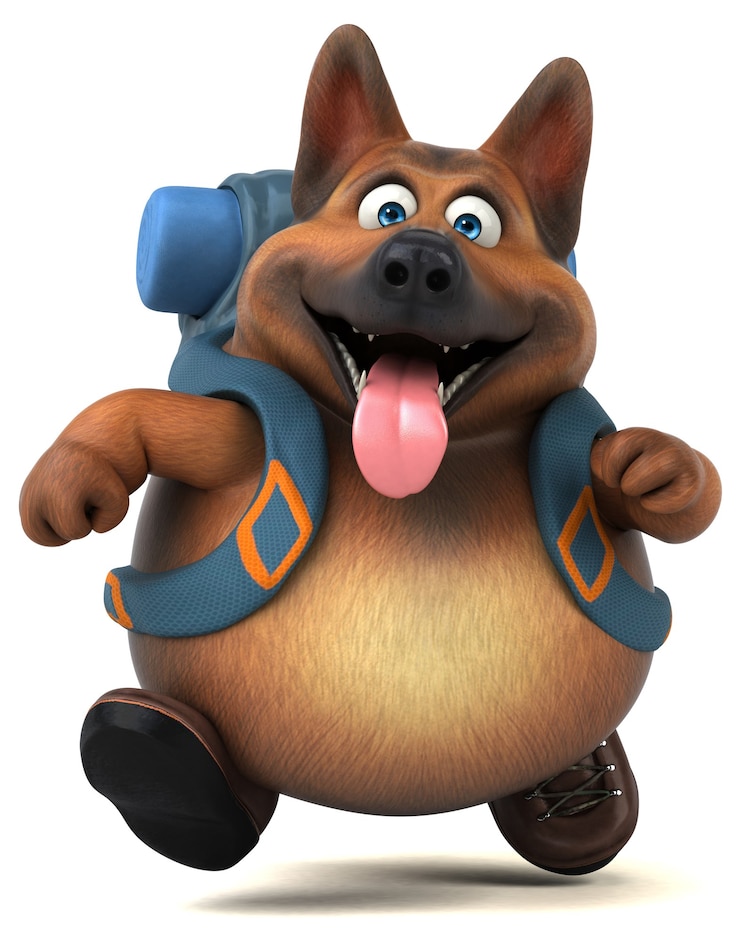Photo gratuit personnage de dessin animé amusant de chien de berger allemand routard
