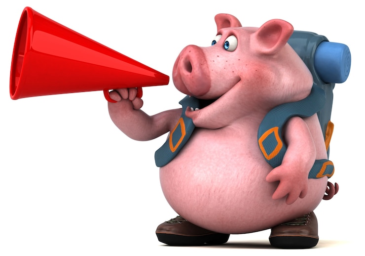 Photo gratuit personnage de dessin animé amusant de porc routard