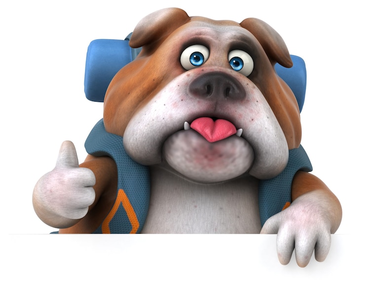 Photo gratuit personnage de dessin animé de bulldog routard amusant