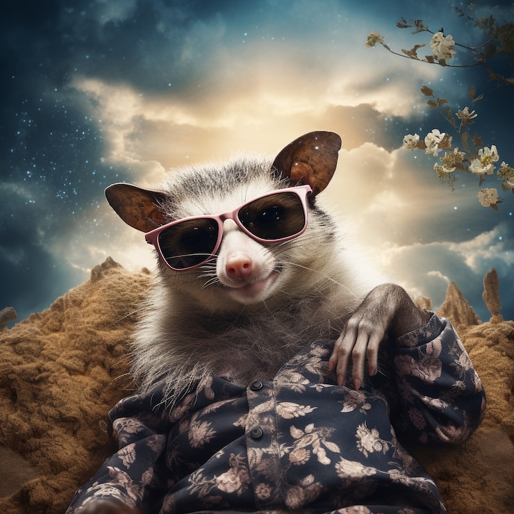 Photo gratuit personnage de dessin animé d'opossum sauvage