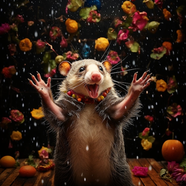 Photo gratuite personnage de dessin animé d'opossum sauvage