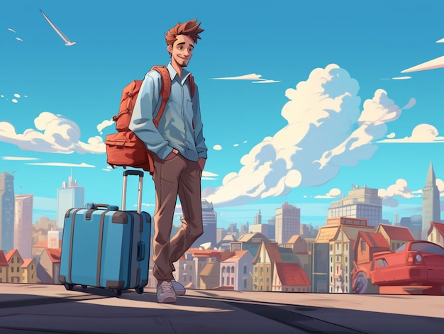 Un personnage de dessin animé en train de voyager