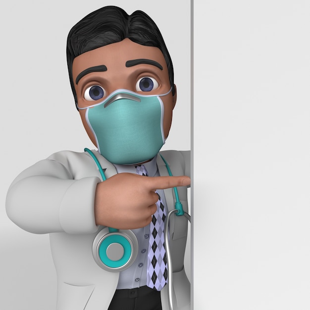 Photo gratuite personnage de médecin de dessin animé 3d dans un masque facial