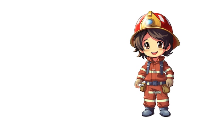 Personnage de pompier de style anime avec du feu
