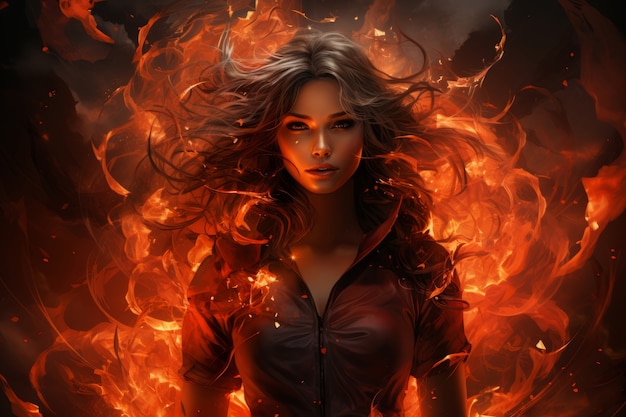 Photo gratuite un personnage de style fantastique en feu.