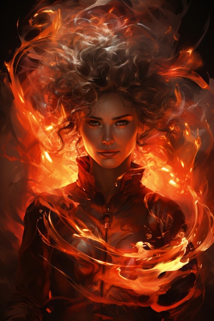 Photo gratuite un personnage de style fantastique en feu.