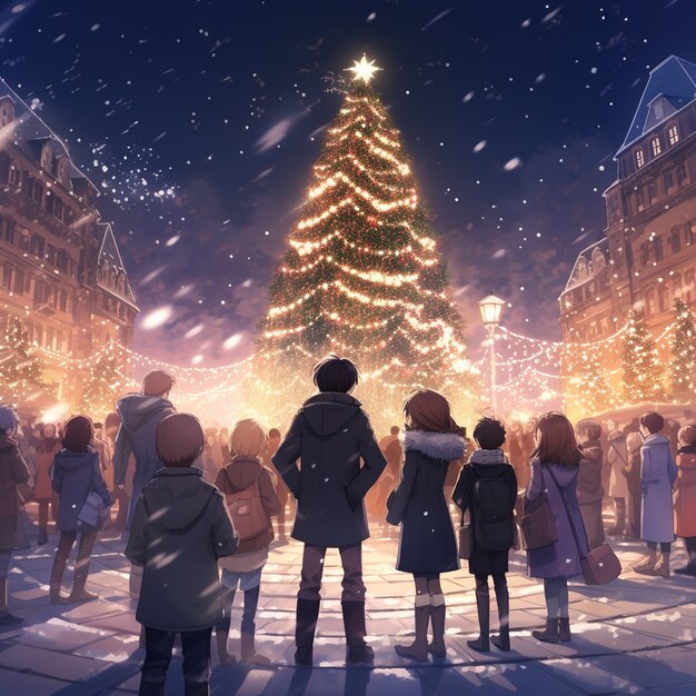 Des personnages d'anime célébrant Noël