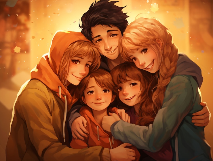 Photo gratuit des personnages d'anime en train de s'embrasser