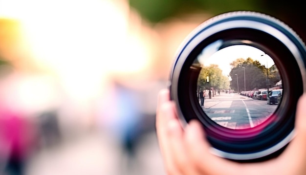 Photo gratuite une personne conduisant à l'extérieur en train de photographier la nature avec un équipement photo généré par l'ia