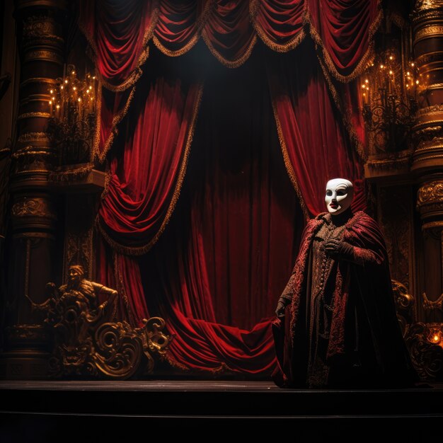 Personne en costume et maquillage de style gothique jouant un drame pour la journée mondiale du théâtre
