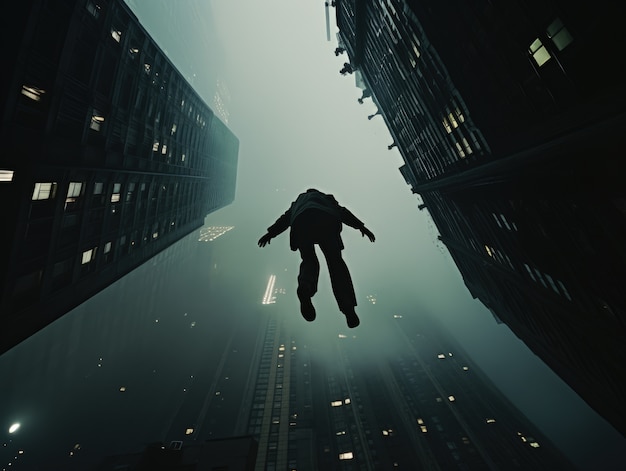 Photo gratuite une personne défiant les lois de la gravité en flottant dans les airs.