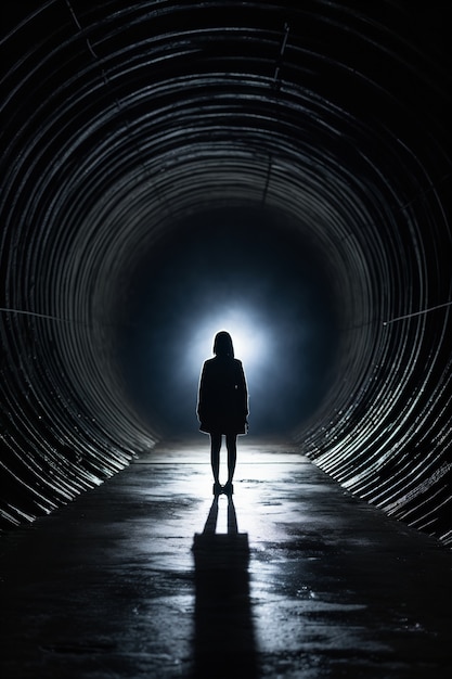 Photo gratuite personne déprimée dans un tunnel