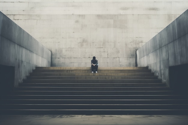 Personne déprimée debout dans les escaliers