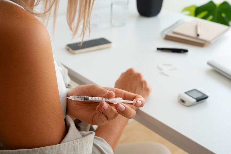 Photo gratuit une personne diabétique contrôle son taux de glucose