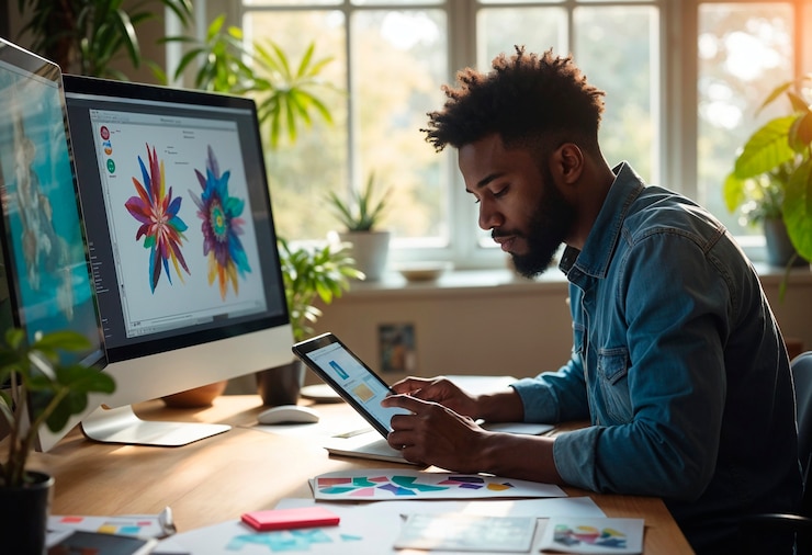 Photo gratuit personne effectuant son travail de conception graphique