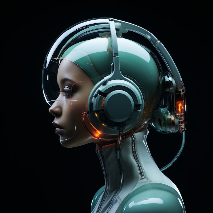 Photo gratuit une personne futuriste écoutant de la musique avec des écouteurs ultra modernes.
