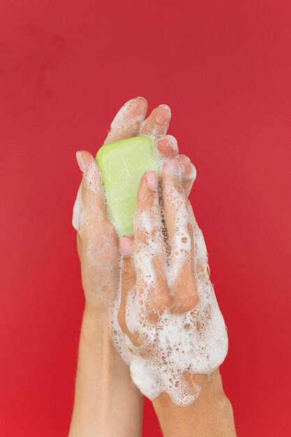 Personne, lavage, mains, savon