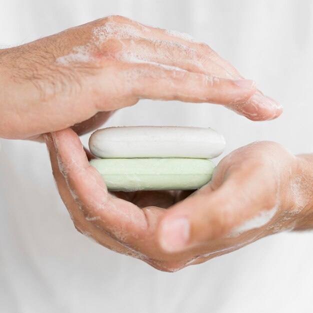 Personne, lavage, mains, savon